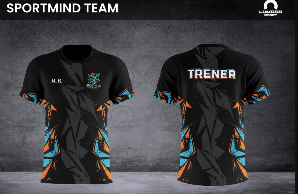 Koszulka treningowa trenera SportMind Team, przód i tył, z napisem TRENER